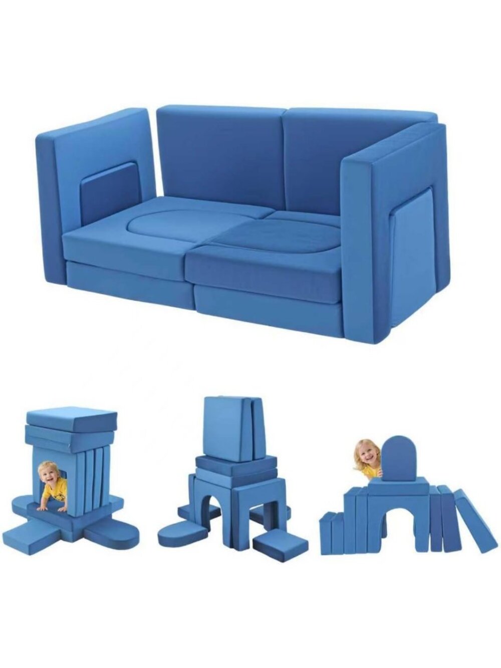 12Pcs Modular Kids Play Couch - Convertible Foam Sofa for Playroom & Bedroom Fun